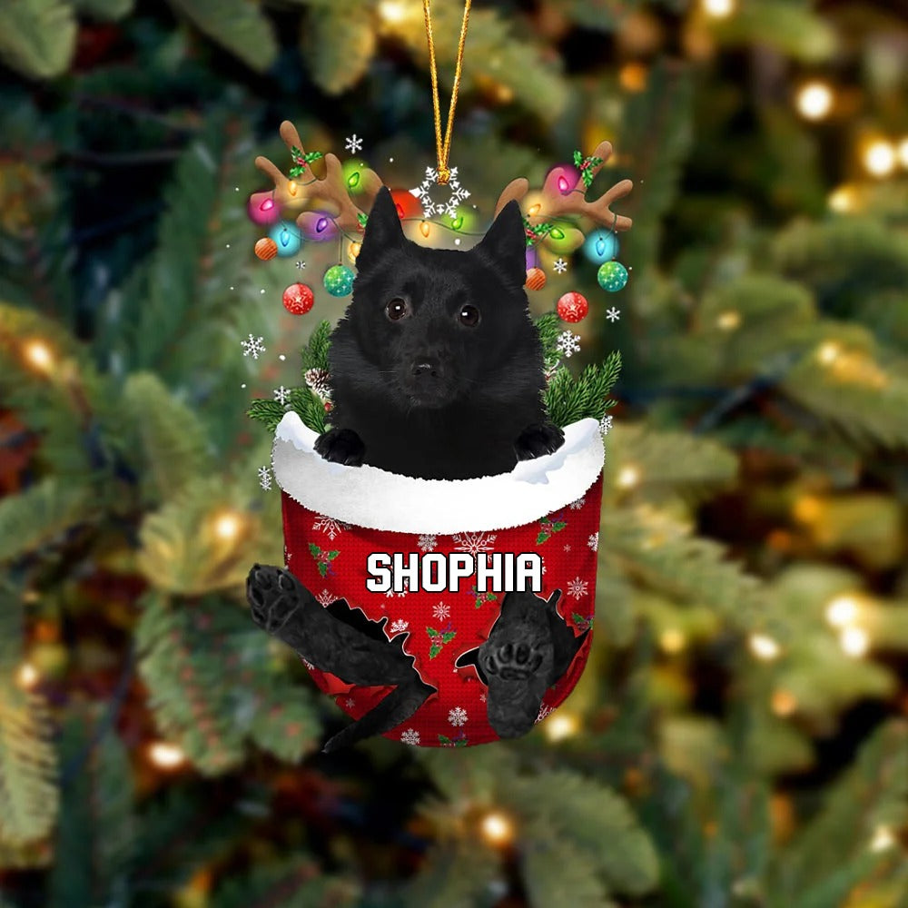 Schipperke In Snow Pocket Christmas Car Ornament - Christmas Gift For Schipperke Lovers, Dog Lovers