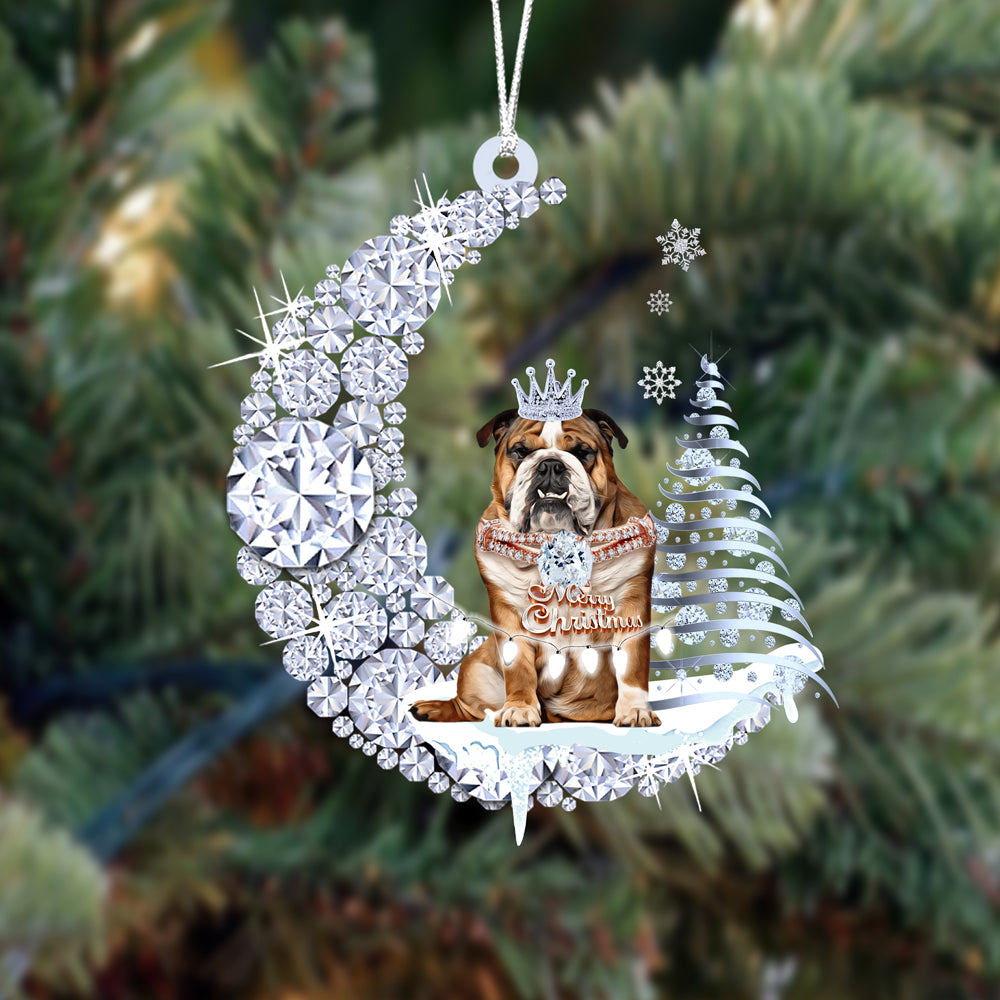 Personalized English Bulldog Diamond Moon Merry Christmas Mica Ornament - Best Gift For Dog Lovers, Dog Owners