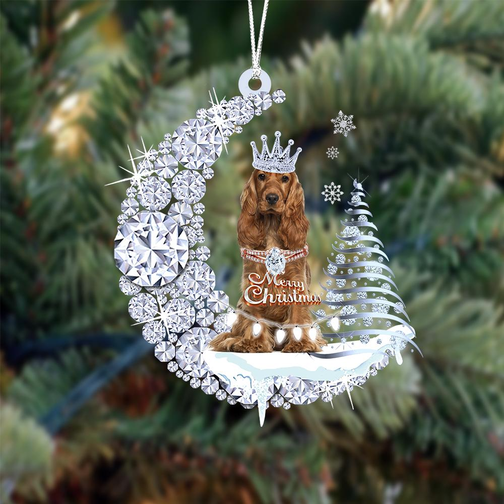 Personalized Cocker Spaniel Diamond Moon Merry Christmas Mica Ornament - Best Gift For Dog Lovers, Dog Owners