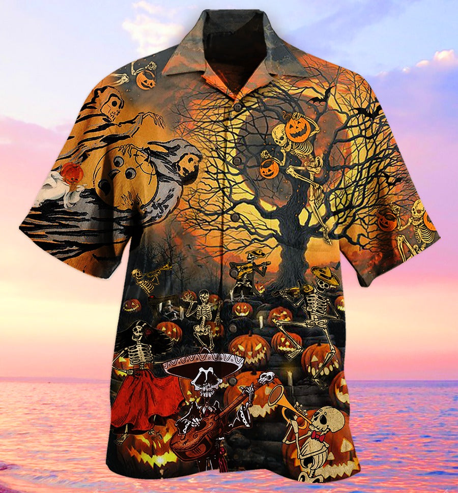 Halloween Hawaiian Shirt, Halloween Skull Darkness, Skeleton Pumpkin Scary Aloha Shirt For Men & Women - Halloween Gift For Members Family, Friends