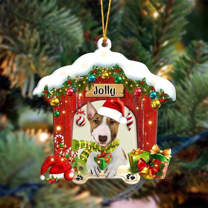Personalized Name Staffordshire Bull Terrier In Red Wood House Acrylic Christmas Ornament Gift For Dog Lovers, Dog Mom