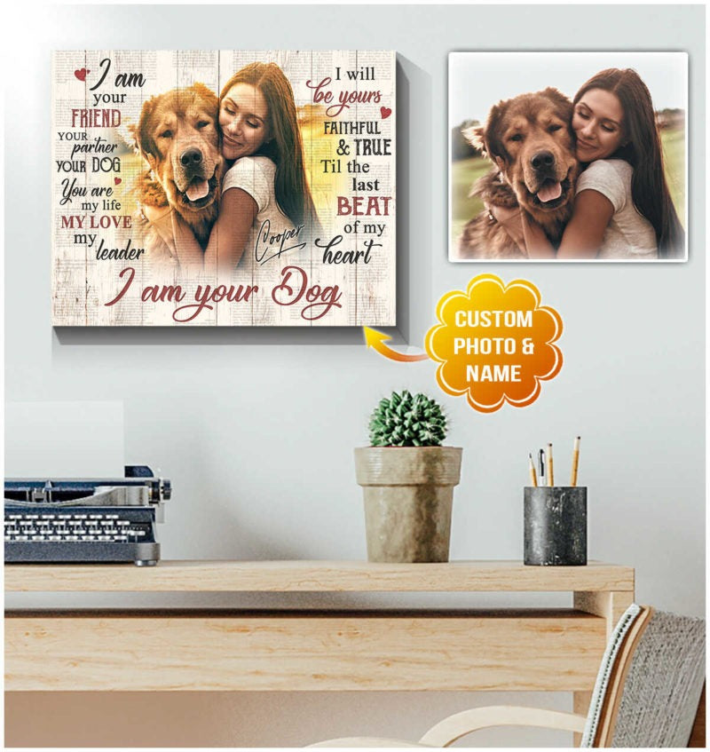 Custom Name & Photo Dog Premium Wrapped Landscape Canvas, I Am Your Dog Personalized Dog Canvas - Perfect Gift For Dog Lovers, Family, Friend