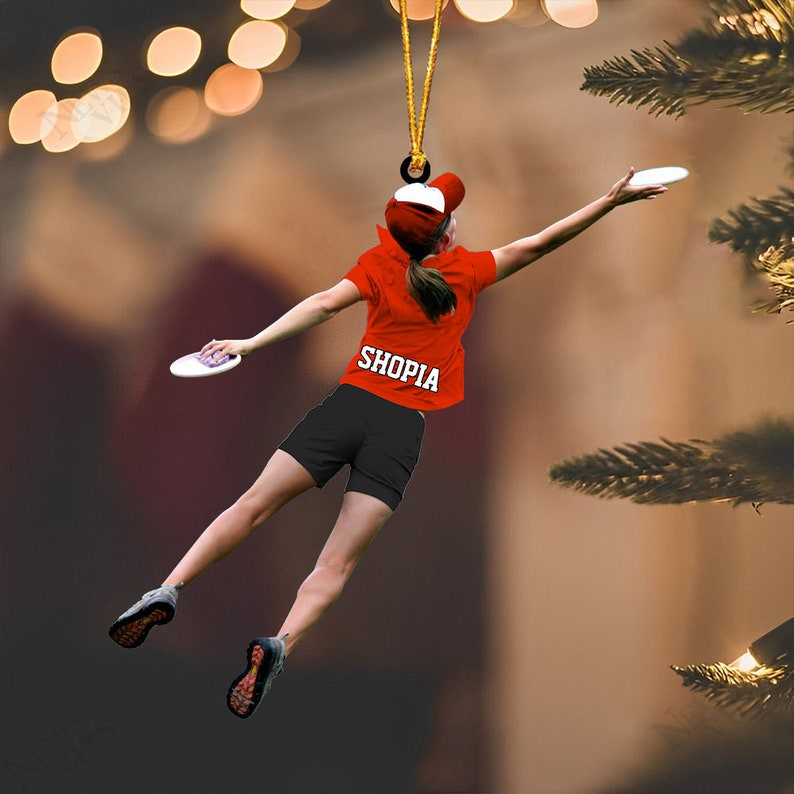 Custom Frisbee Girl Acrylic Christmas Keychain, Frisbee Team Gift Acrylic Keychain For Daughter - Christmas Hanging Tree