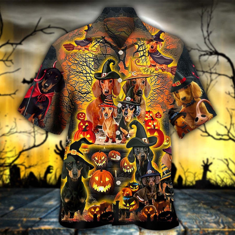 Halloween Dachshund Hawaiian Shirt, Halloween Funny Dachshund, Pumpkin Scary Aloha Shirt For Men & Women - Halloween Gift For Members Family, Friends