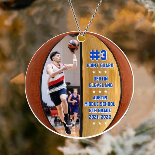 Customized Basketball Photo Circle Acrylic Ornament, Personalized Son Photo Acrylic Ornament - Christmas Gift For Son, Basketball Lovers