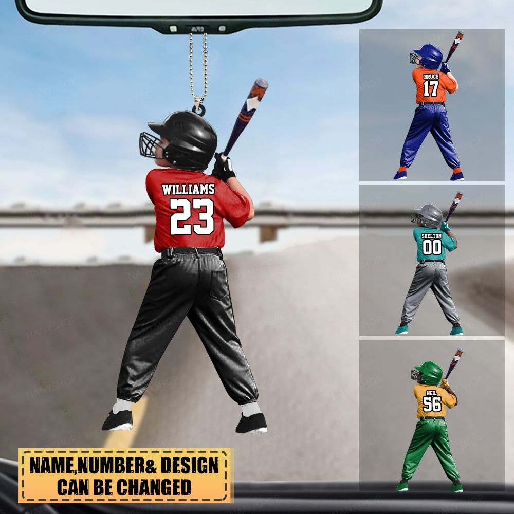 Custom Photo Baseball Players Christmas Acrylic Car Ornament - Two Sided - Gift For Son, Grandson, Baseball Lovers - Christmas Ornament Decor