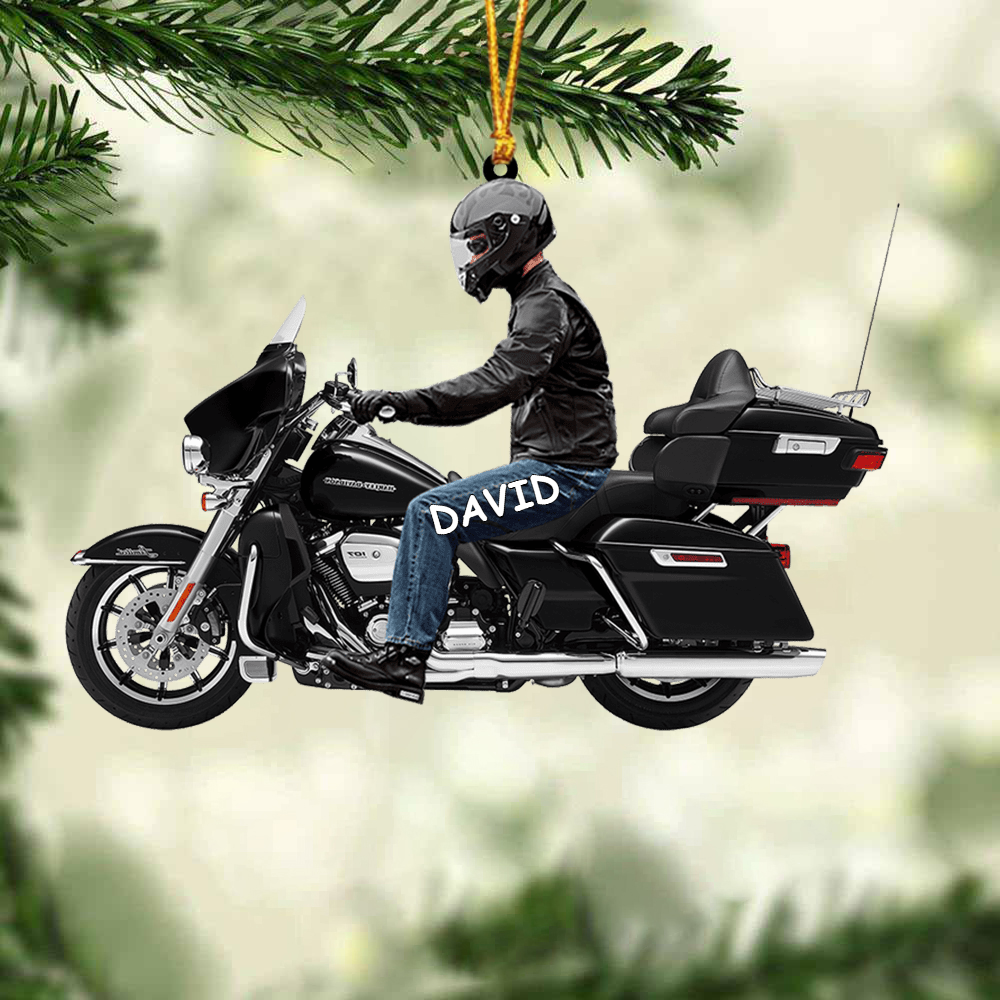 Personalized Name Biker Harley Davidson Motorcycle Acrylic Ornament For Men - Gift For Bike Lovers