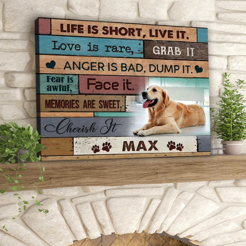 Custom Name & Photo Dog Premium Wrapped Landscape Canvas, Life is short Live it Personalized Dog Canvas - Perfect Gift For Dog Lovers, Family, Friend