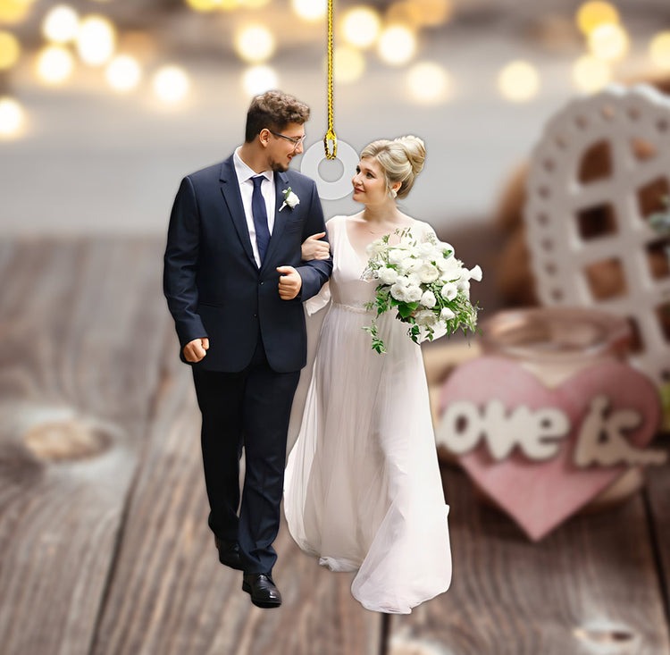 Custom Photo Couple Ornament, Married, Newlywed Couple Christmas Ornament - Gift for Husband And Wife