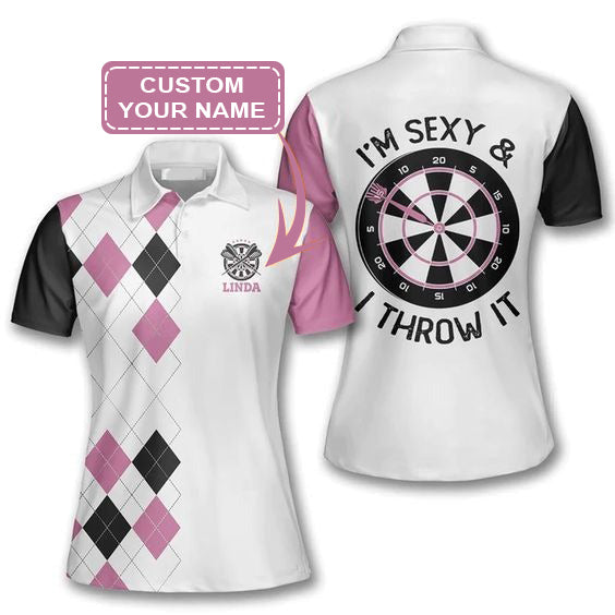 Customized Darts Polo Shirt, I’m Sexy and I Throw It, Personalized Name Polo Shirt For Women - Perfect Gift For Darts Lovers, Darts Players