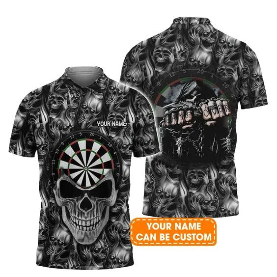 Customized Darts Polo Shirt, Skull Dartboard Game Over Personalized Name Polo Shirt For Men - Perfect Gift For Darts Lovers, Darts Players