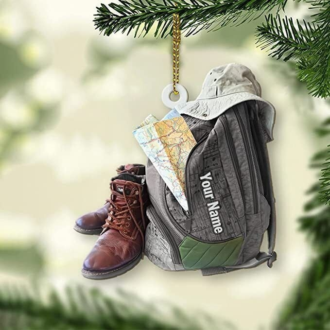 Personalized Hiking Bag Acrylic Christmas Ornament, Hiking Trekking Ornament Gift For Camping Lovers, Hiking Lovers