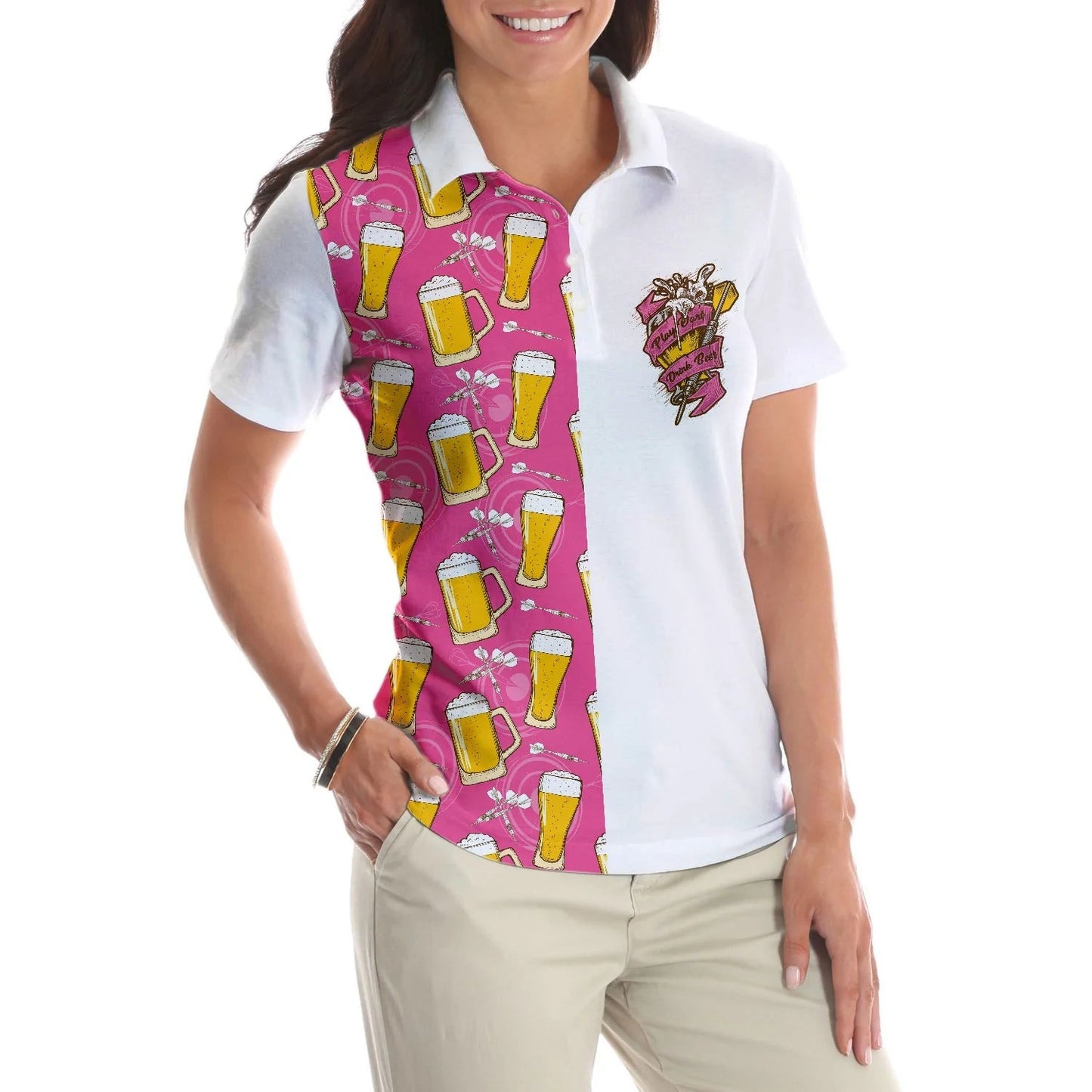 Darts And Beer Women Polo Shirt, I'm A Darts And Beer Kinda Girl, Funny Pink Women Polo Shirts, Cool Darts Gift For Beer Lovers, Ladies, Darts Lovers
