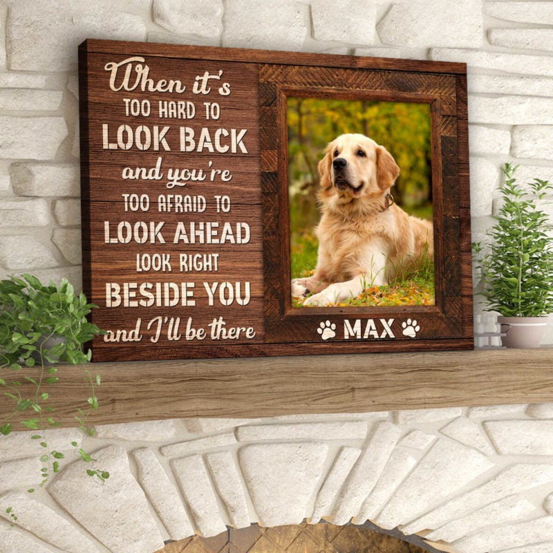 Custom Name & Photo Dog Premium Wrapped Landscape Canvas, When It Is Too Hard To Look Back Personalized Dog Canvas - Perfect Gift For Dog Lovers