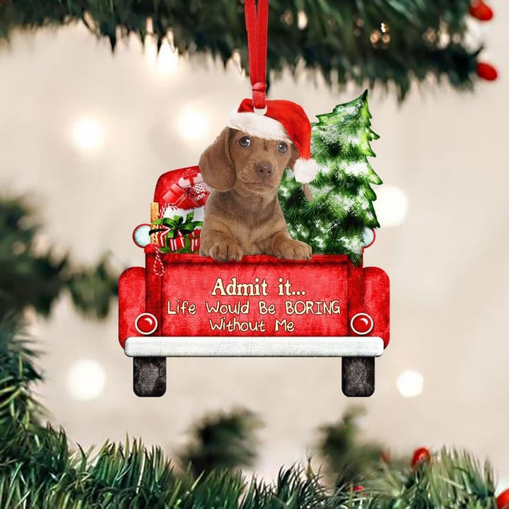 Custom Photo Dachshund On The Red Truck Acrylic Christmas Ornament, Customized Christmas Gift For Dog Lovers, Dog Owners
