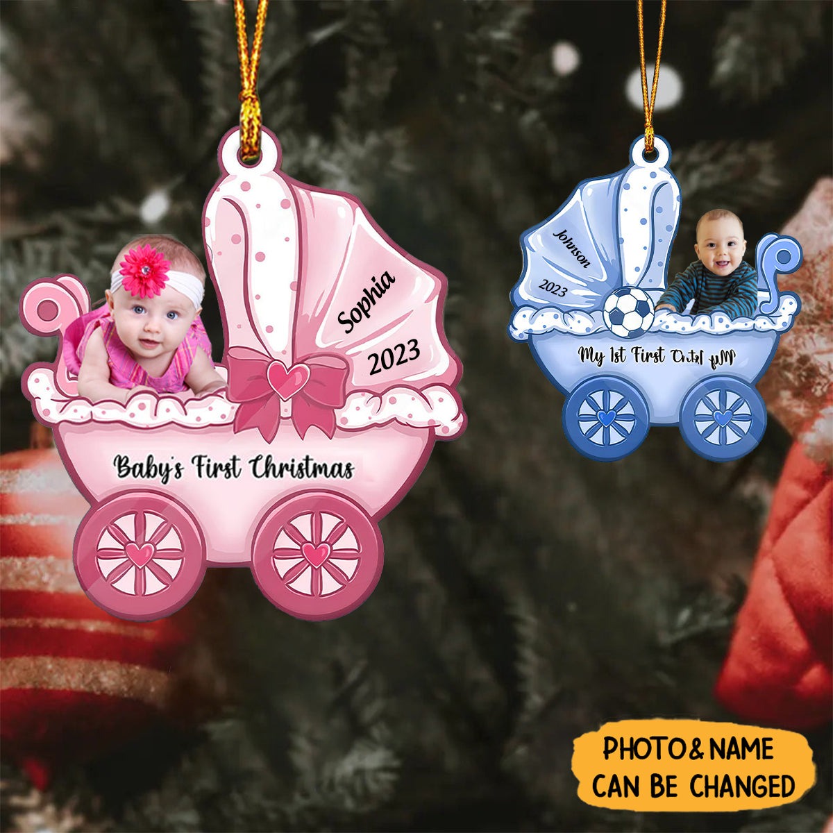 Baby On Carriage Christmas Personalized Photo Baby On Carriage Christmas Car Ornament Gift For Baby - Christmas Keychain Decor