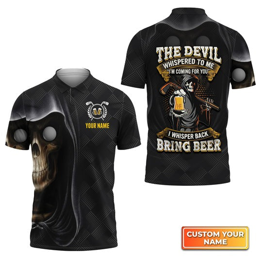 Customized Golf Men Polo Shirt, Grim Reaper, I Whisper Back Bring Beer, Personalized Name Polo Shirt For Men - Perfect Gift For Golf Lovers, Golfers