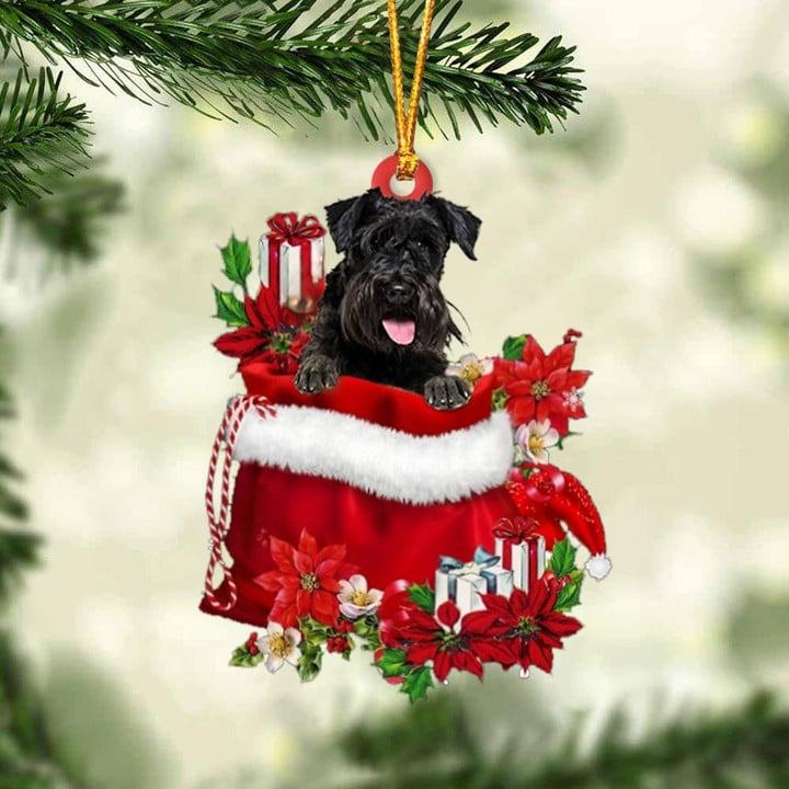 Customized Schnauzer In Red Gift Bag Acrylic Christmas Ornament, Personalized Christmas Gift For Dog Lovers, Dog Mom