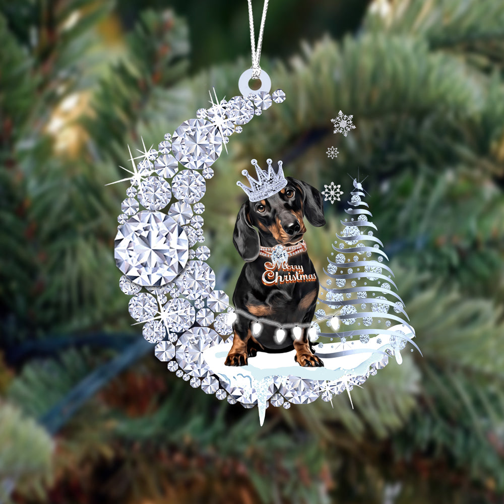 Custom Name Dachshund Diamond Moon Merry Christmas Mica Ornament - Best Gift For Dog Lovers, Dog Owners