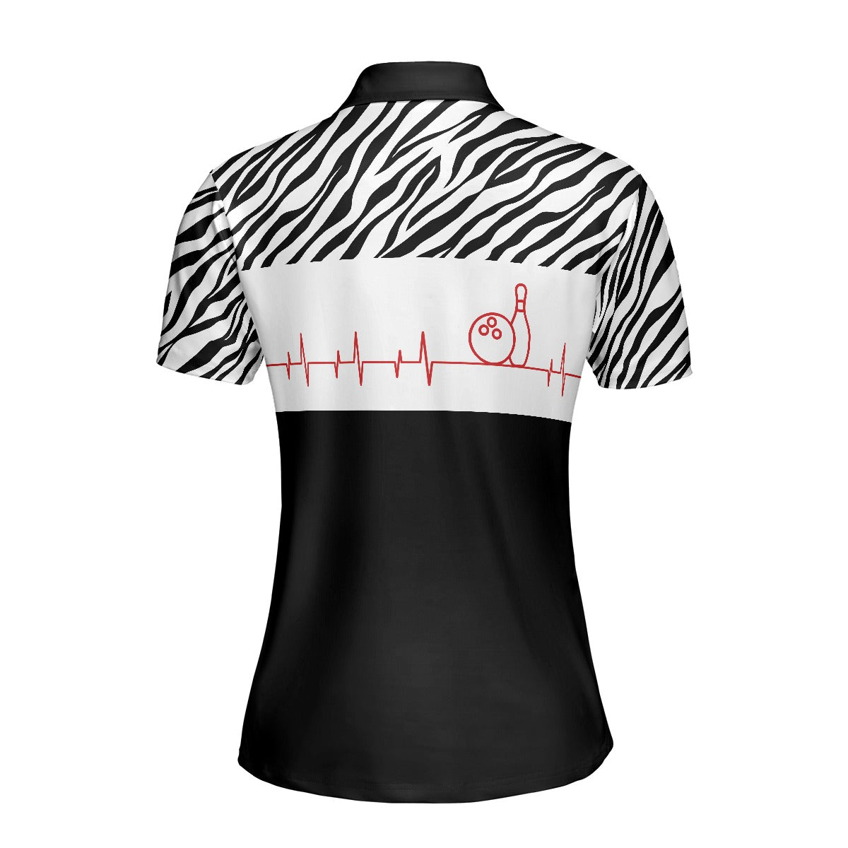 Bowling Women Polo Shirt - Bowling Heartbeat Women Polo Shirt, Zebra Pattern Bowling Polo Shirt - Gift For Wife, Family, Bowling Lovers