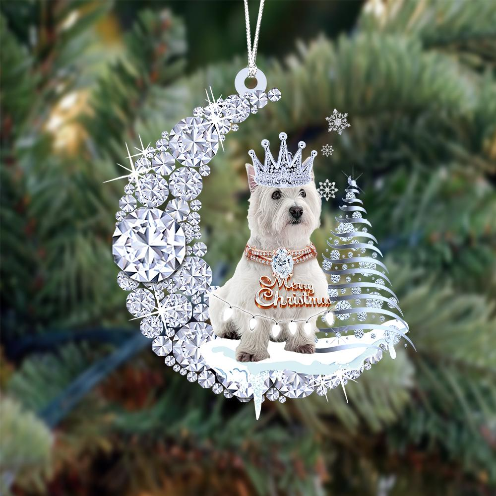 Custom Name West Highland White Terrier Diamond Moon Merry Christmas Mica Ornament - Best Gift For Dog Lovers, Dog Owners