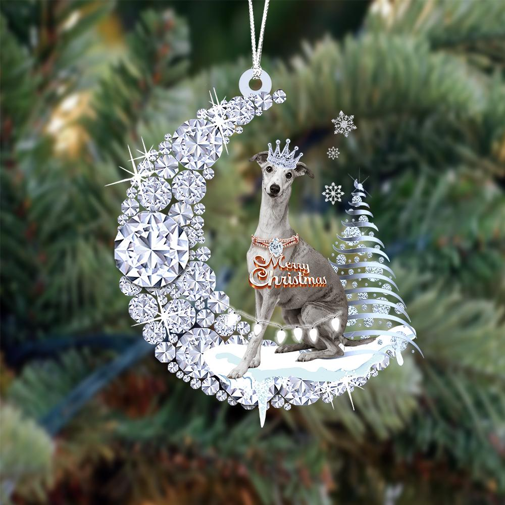 Custom Greyhound Diamond Moon Merry Christmas Mica Ornament - Best Gift For Dog Lovers, Dog Owners