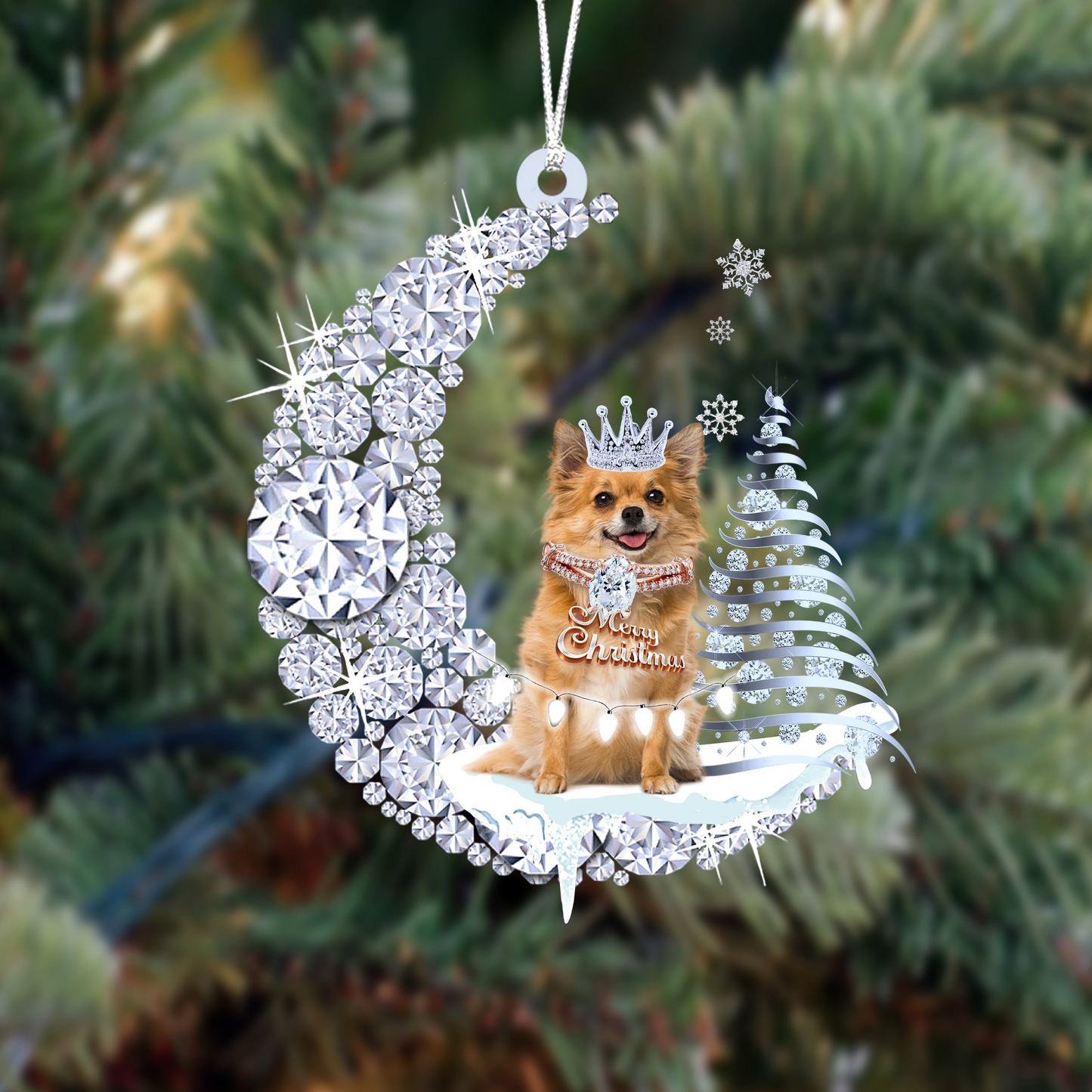 Custom Name Chihuahua Diamond Moon Merry Christmas Mica Ornament - Best Gift For Dog Lovers, Dog Owners