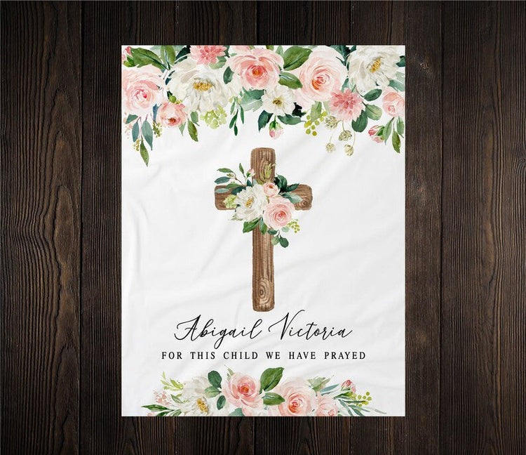 Wooden Cross Floral Baby Milestone Blanket With Customized Name For Baby Girl Nursery, Daughter, Granddaughter, Month Gifts