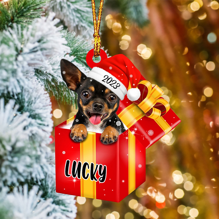 Custom Chihuahua In Red Gift Box Acrylic Christmas Ornament Customized Name Pet Christmas Ornament - Gift For Dog Lovers, Pet Lovers