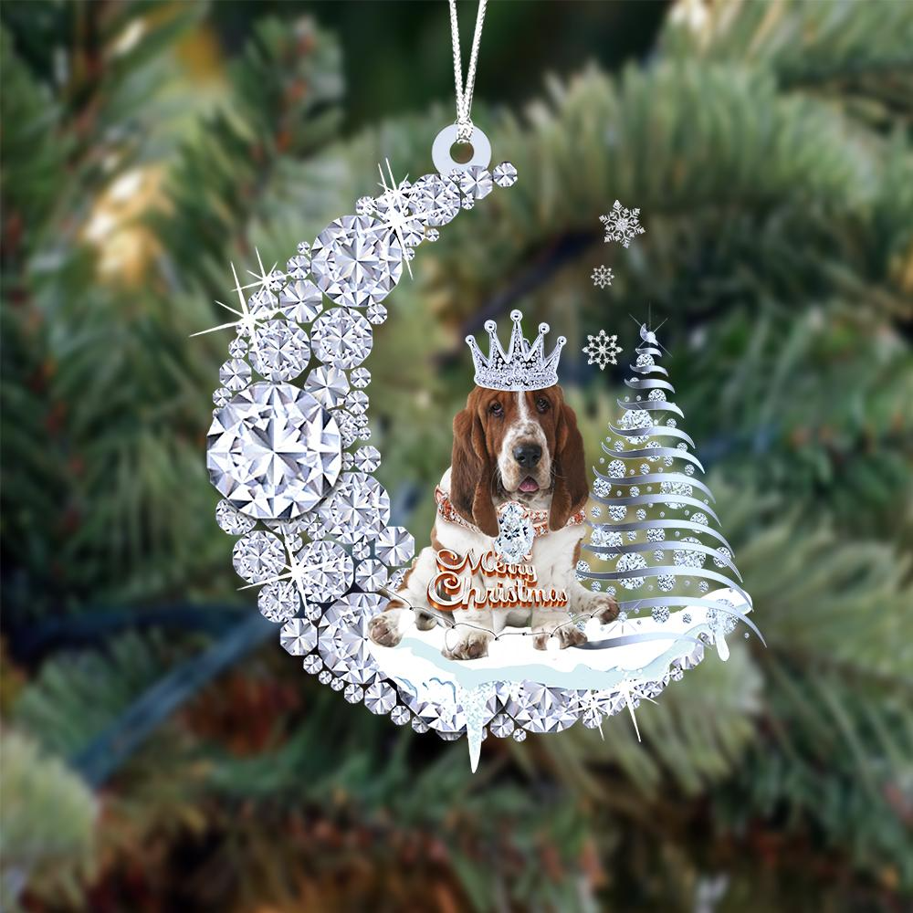 Customized Basset Hound Diamond Moon Merry Christmas Mica Ornament - Best Gift For Dog Lovers, Dog Owners