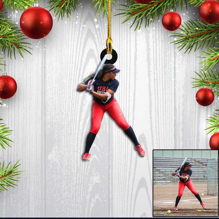 Custom Photo Softball Car Ornament For Daughter, Custom Car Ornament Softball Christmas For Daughter