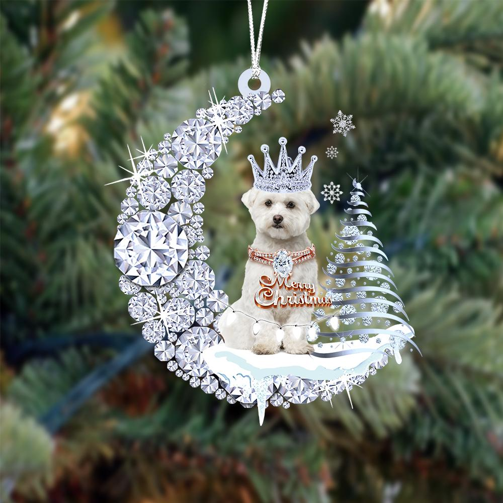 Custom Maltese Diamond Moon Merry Christmas Mica Ornament - Best Gift For Dog Lovers, Dog Owners