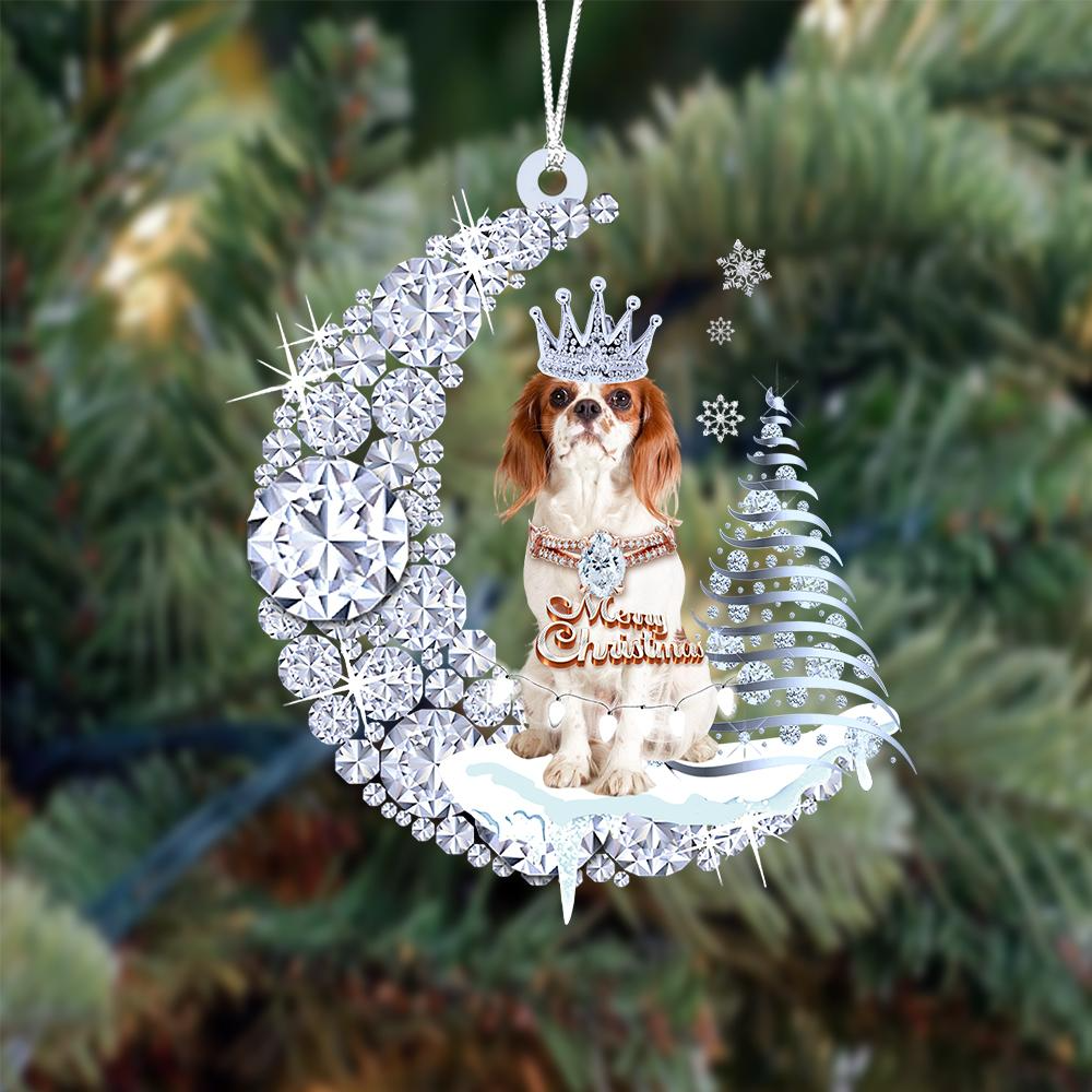 Customized Cavalier King Charles Spaniel Diamond Moon Merry Christmas Mica Ornament - Best Gift For Dog Lovers, Dog Owners