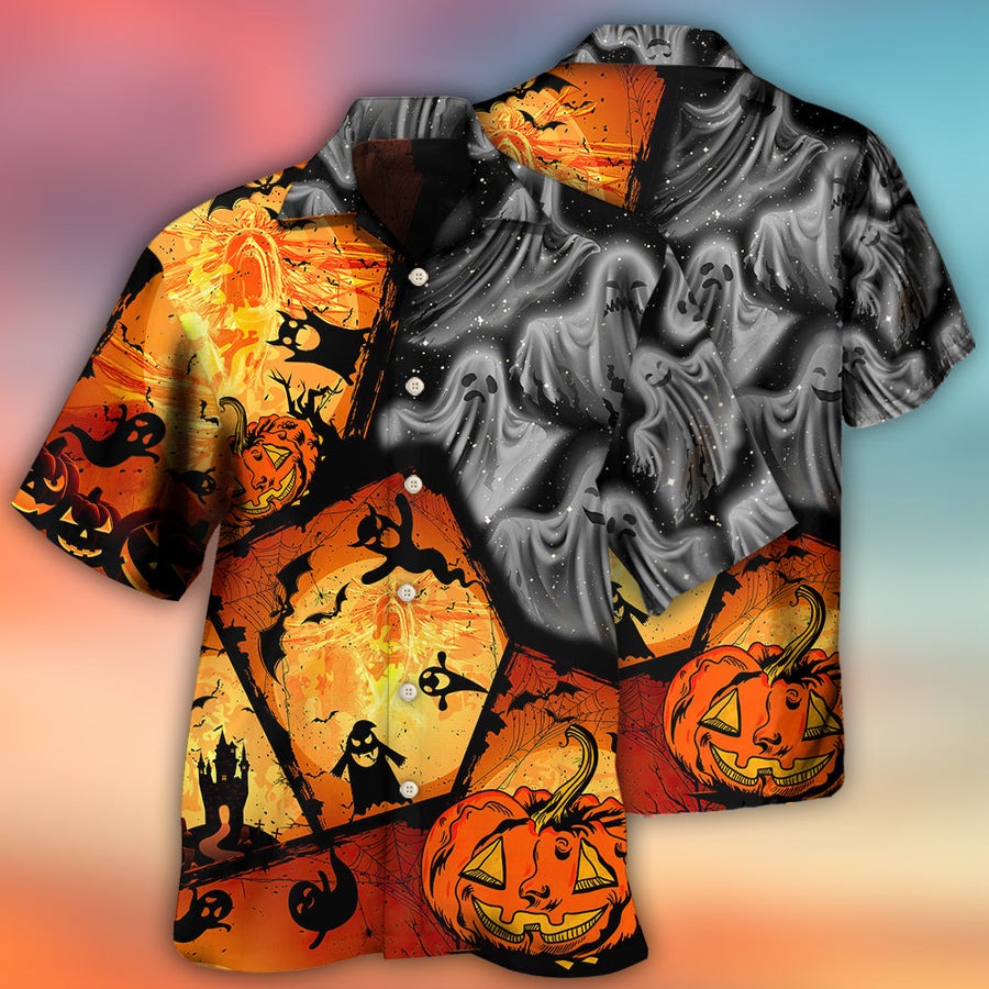 Halloween Ghost Hawaiian Shirt, Halloween Hawaiian Shirt, Pumpkin Scary Hawaiian Shirt For Men & Women - Halloween Gift For Members Family, Friends