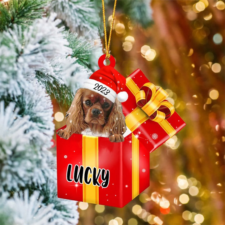 Personalized Cavalier King Charles Spaniel In Red Gift Box Acrylic Christmas Ornament Custom Pet Christmas Ornament - Gift For Dog Lovers, Pet Lovers