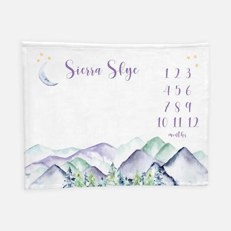 Purple Mountains Baby Milestone Blanket With Customized Name For Baby Girl Nursery, Daughter, Granddaughter