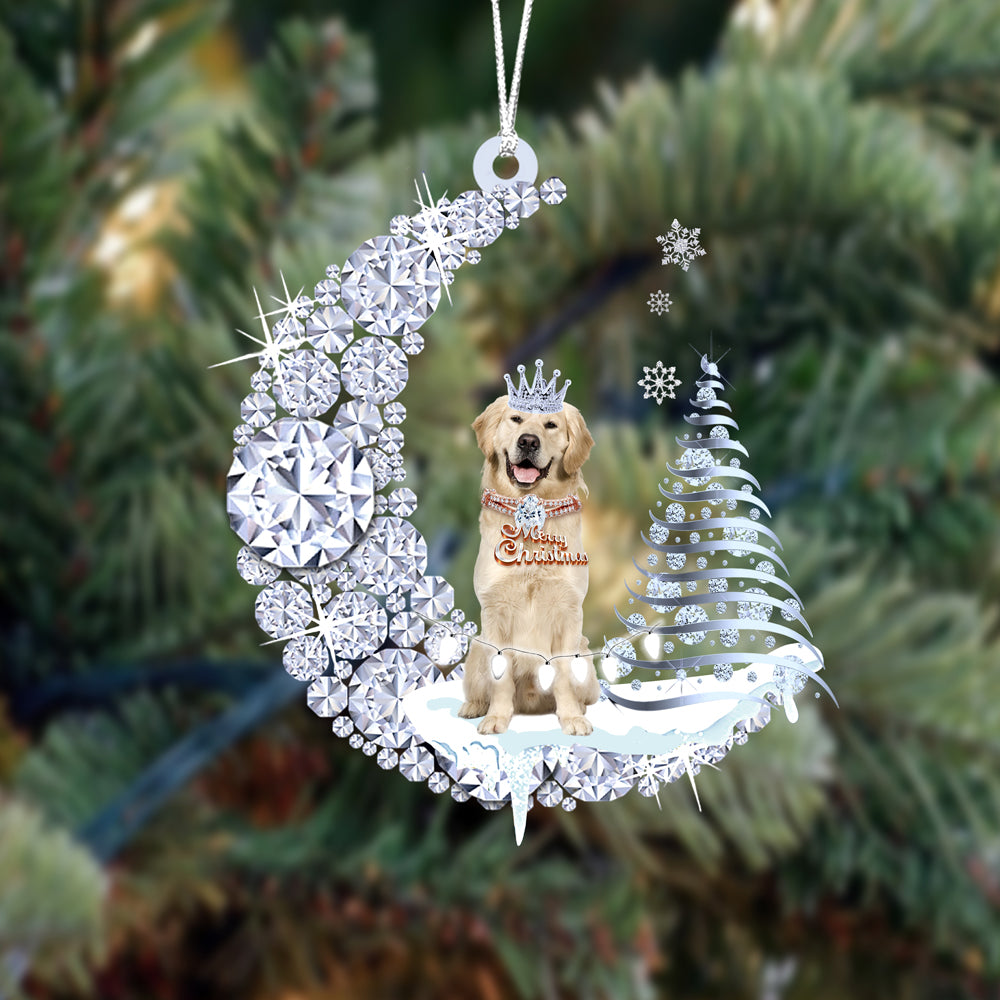 Personalized Golden Retriever Diamond Moon Merry Christmas Mica Ornament - Best Gift For Dog Lovers, Dog Owners