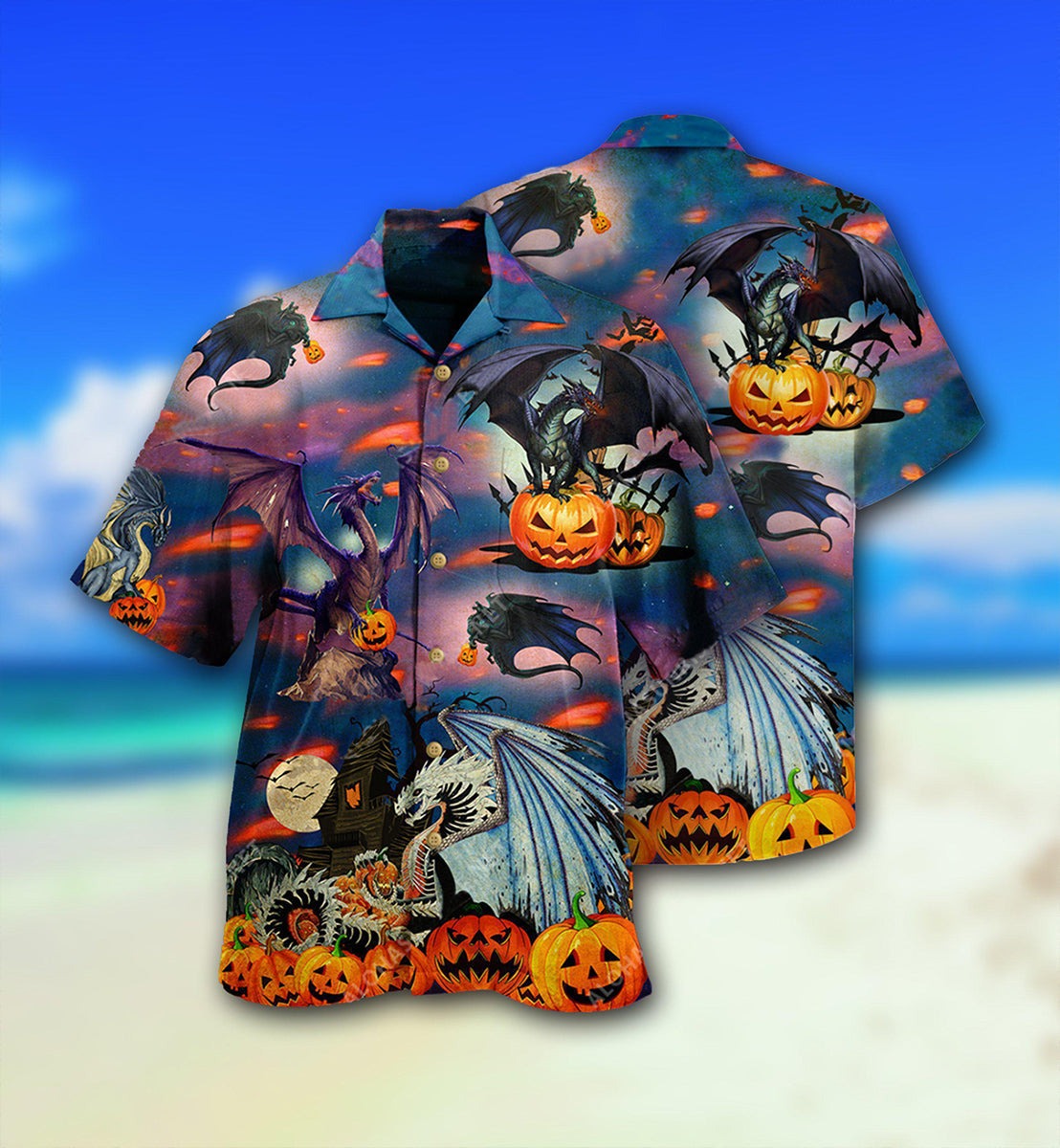 Halloween Dragon Hawaiian Shirt, Scary Pumpkin, Halloween Scaredy Aloha Shirt For Men & Women - Halloween Gift For Members Family, Friends
