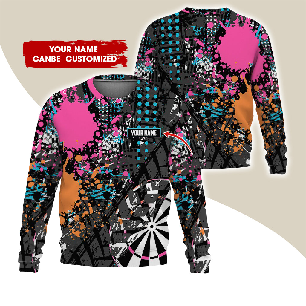 Customized Name Darts Sweatshirt, Personalized Name Watercolor Darts Sweatshirt For Men & Women - Gift For Darts Lovers, Darts Players