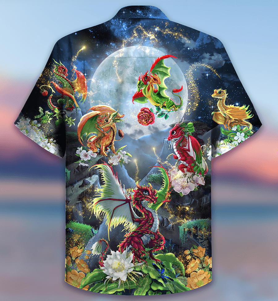Dragon Aloha Hawaiian Shirt For Summer, Dragon Flowers Love Life To The Moon Hawaiian Shirts Outfit For Men Women, Dragon Lovers - Amzanimalsgift