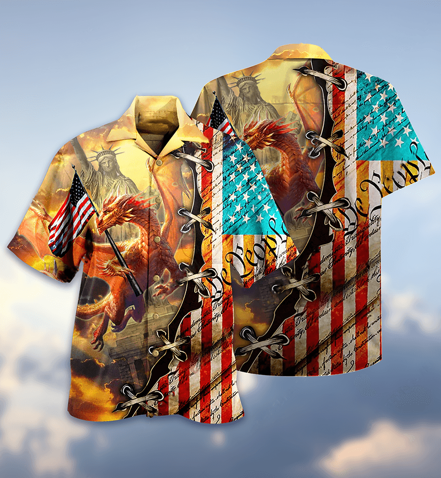 Dragon American Flag Aloha Hawaiian Shirt For Summer, Dragon Love Life So Cool Hawaiian Shirts Outfit For Men Women, Dragon Lovers, 4th July - Amzanimalsgift