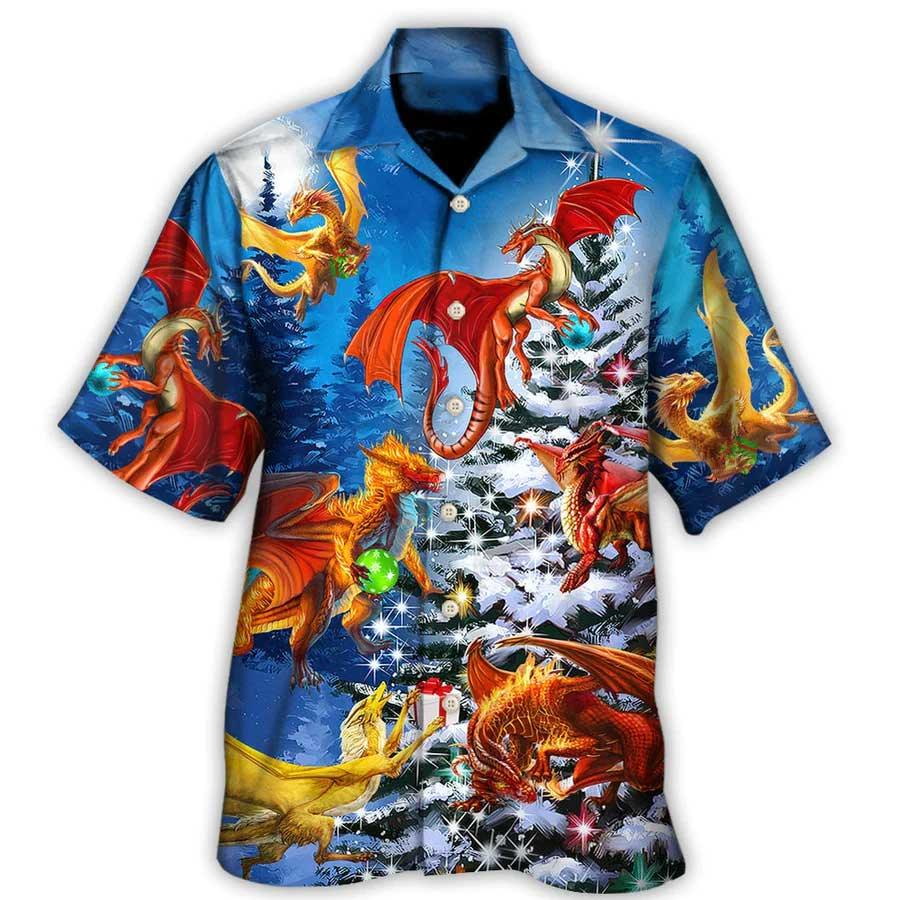 Dragon Christmas Hawaiian Shirt For Summer, Dragon Family In Love Light Art Style Hawaiian Shirts Outfit For Men Women, Dragon Lovers - Amzanimalsgift