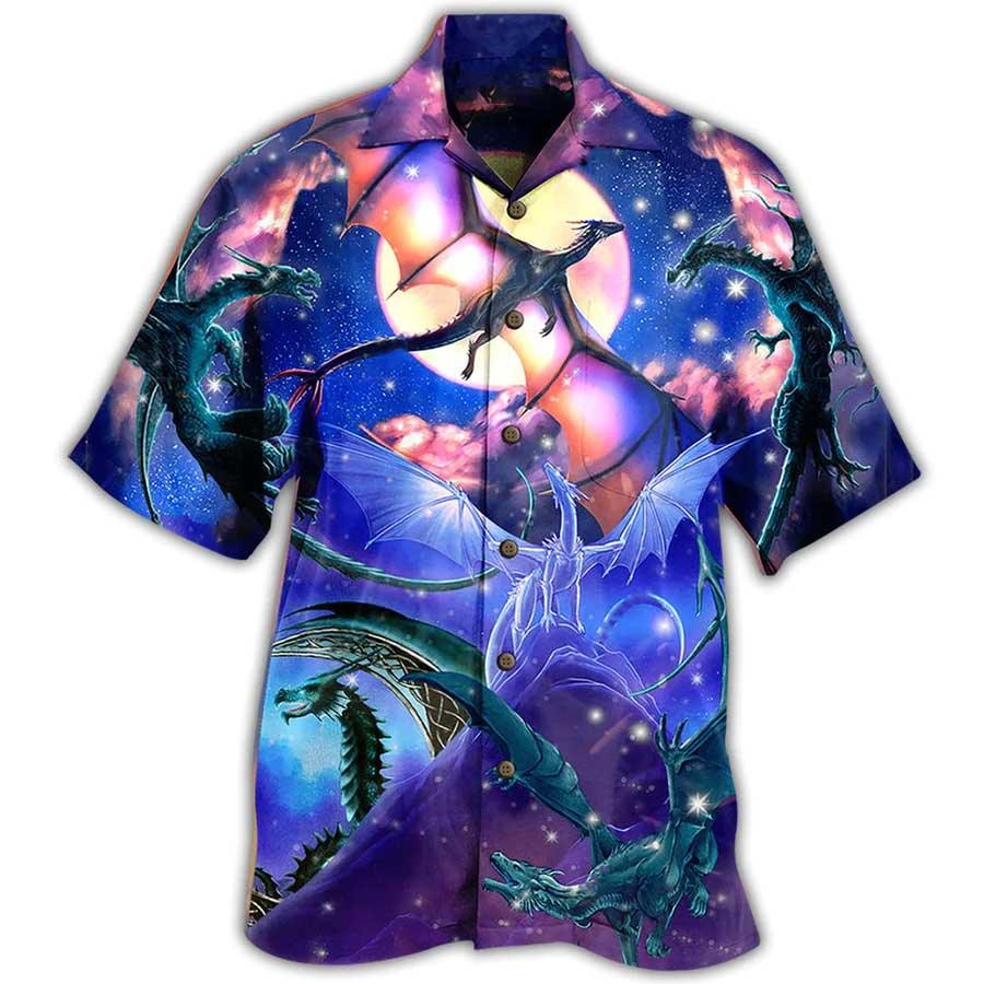 Dragon Colorful Aloha Hawaiian Shirt For Summer, Fly To The Moon Hawaiian Shirts Outfit For Men Women, Dragon Lovers - Amzanimalsgift