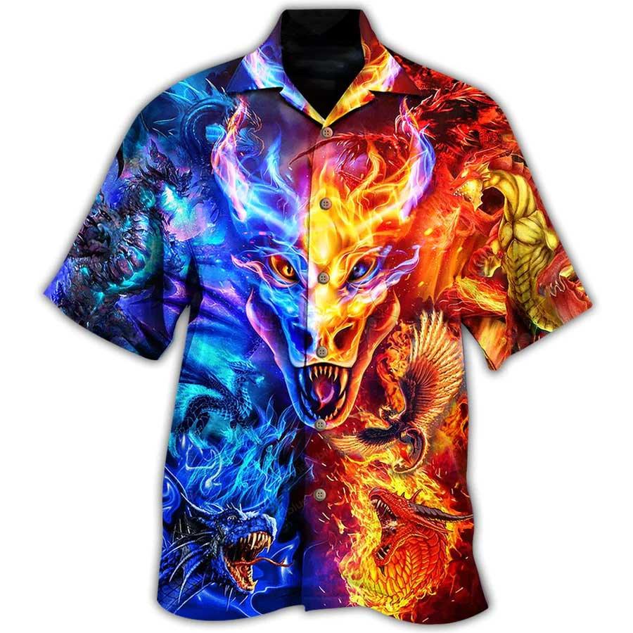 Dragon Fire And Water Aloha Hawaiian Shirt For Summer, Dragon Love Life Amazing Galaxy Sky Hawaiian Shirts Outfit For Men Women, Dragon Lovers - Amzanimalsgift