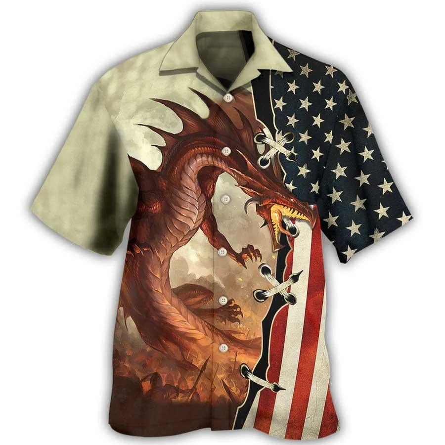 Dragon Independence Day Aloha Hawaiian Shirt For Summer, Dragon American Flag Hawaiian Shirts Outfit For Men Women, Dragon Lovers, 4th July - Amzanimalsgift