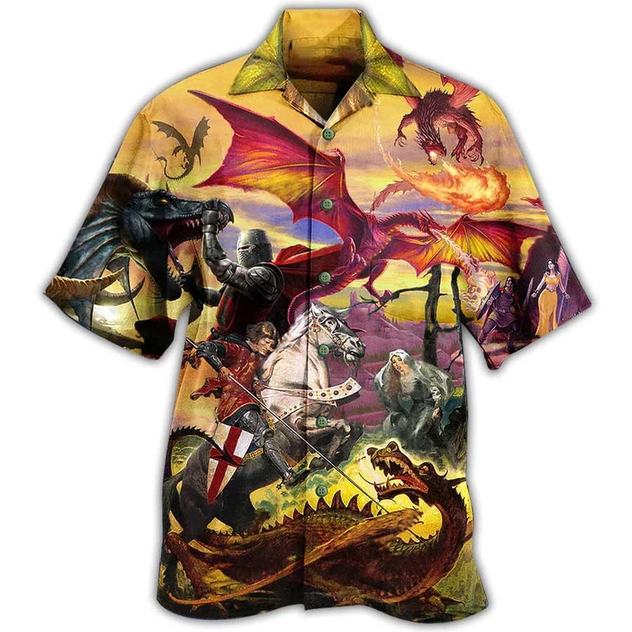 Dragon Knight Aloha Hawaiian Shirt For Summer, Dragon Fighting The Knights Hawaiian Shirts Outfit For Men Women, Dragon Lovers - Amzanimalsgift