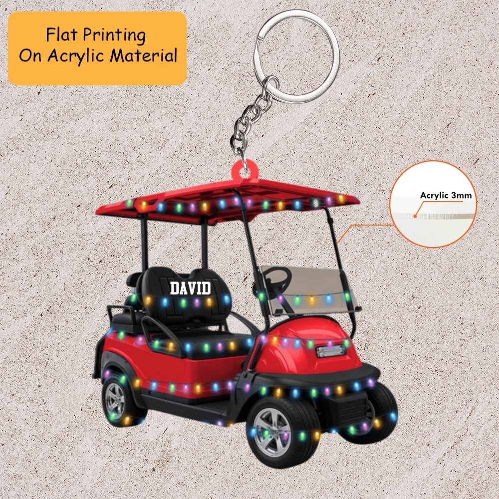Personalized Golf Cart Acrylic Ornament, Golf Keychain, Car Ornament, Christmas Ornament Gifts
