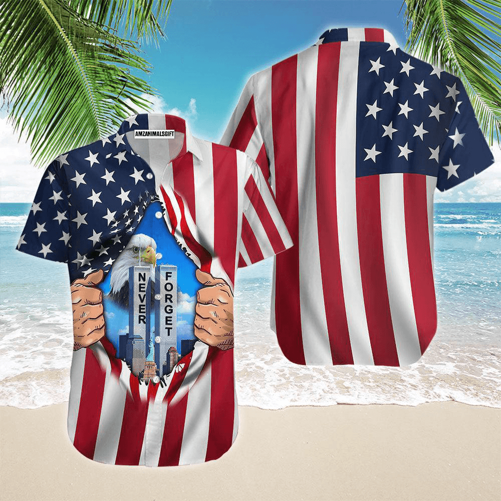 Eagle American Flag Twin Towers Patriot Day Aloha Hawaiian Shirts For Men Women, 4th Of July Gift For Summer, Friend, Family, Independence Day - Amzanimalsgift