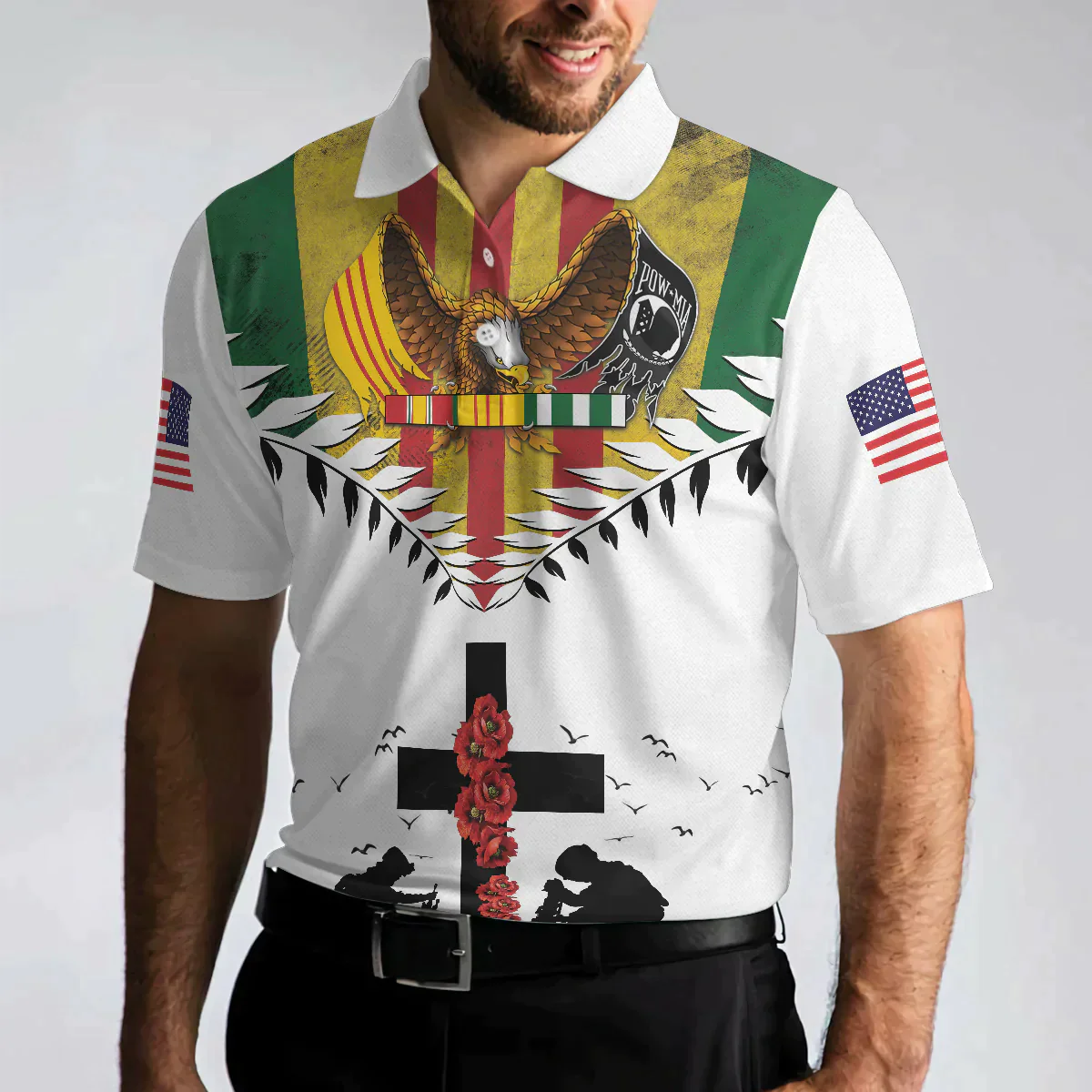 Eagles American Flag Veteran Men Polo Shirt, Lest We Forget Vietnam Veteran Polo Shirt, Best Gift Idea For Vietnam Veterans - Amzanimalsgift