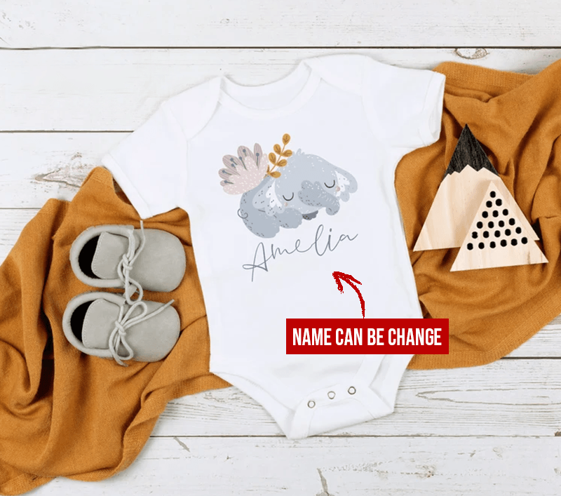 Elephant Baby Onesie, Personalized Elephant Baby Onesie, Newborn Onesies - Perfect Gift For Baby, Baby Gift Onesie - Amzanimalsgift